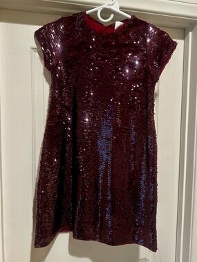 ZARA Girls' Burgundy Sequin Party Dress